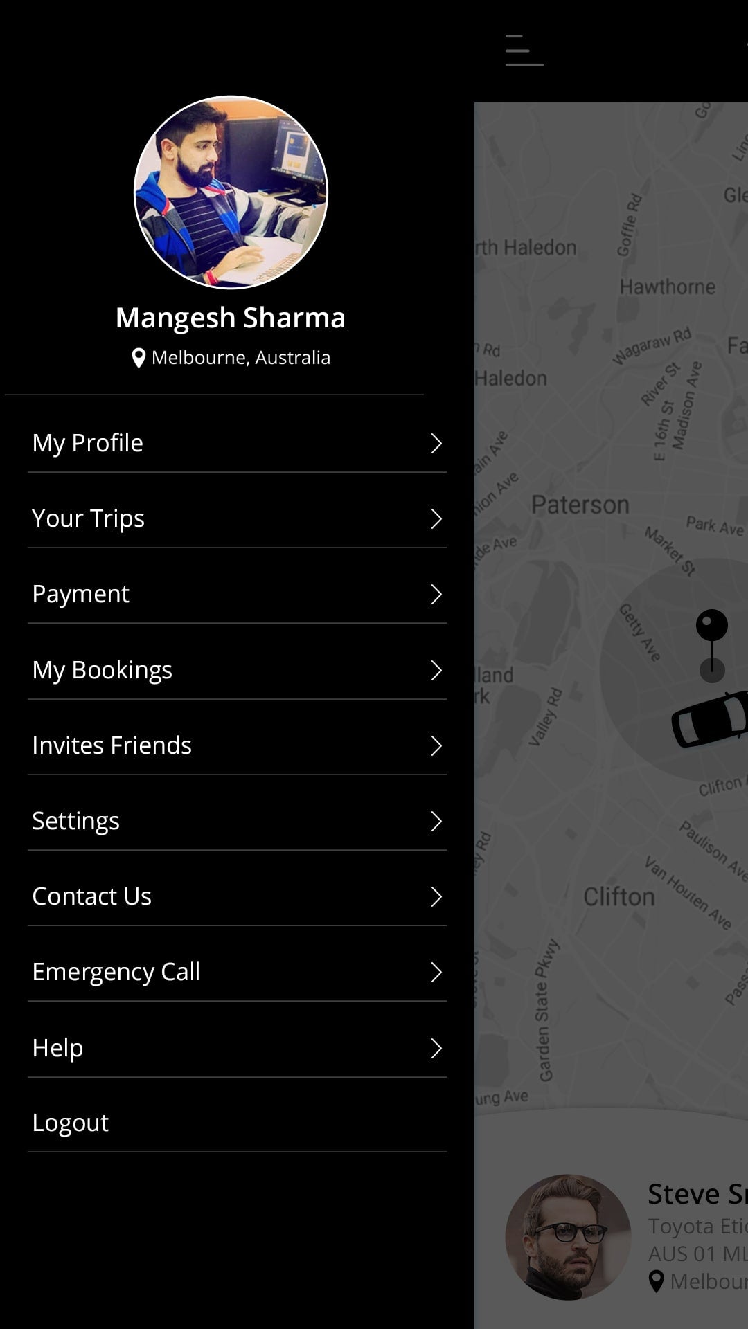 Ola Taxi Clone Profile screen