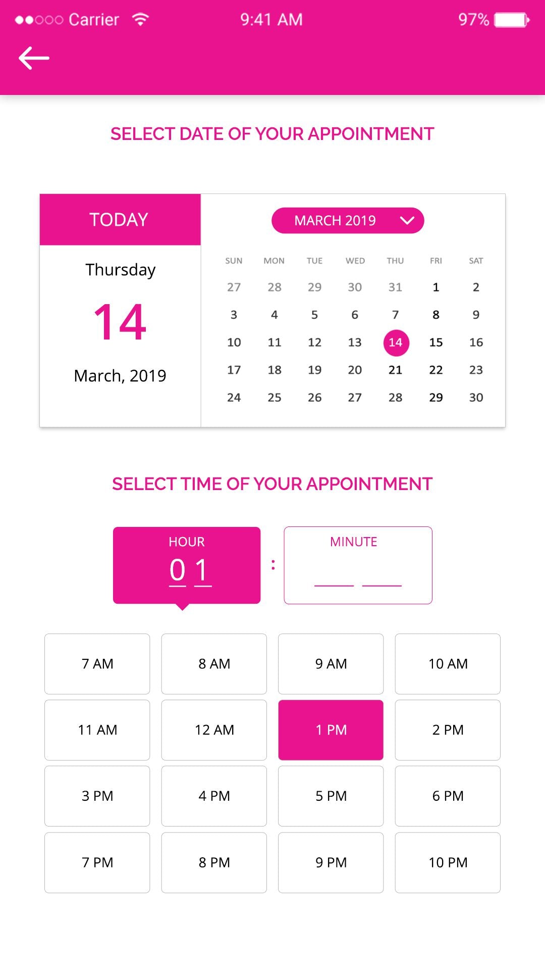 select date  Users can select dates to schedule their appointments.