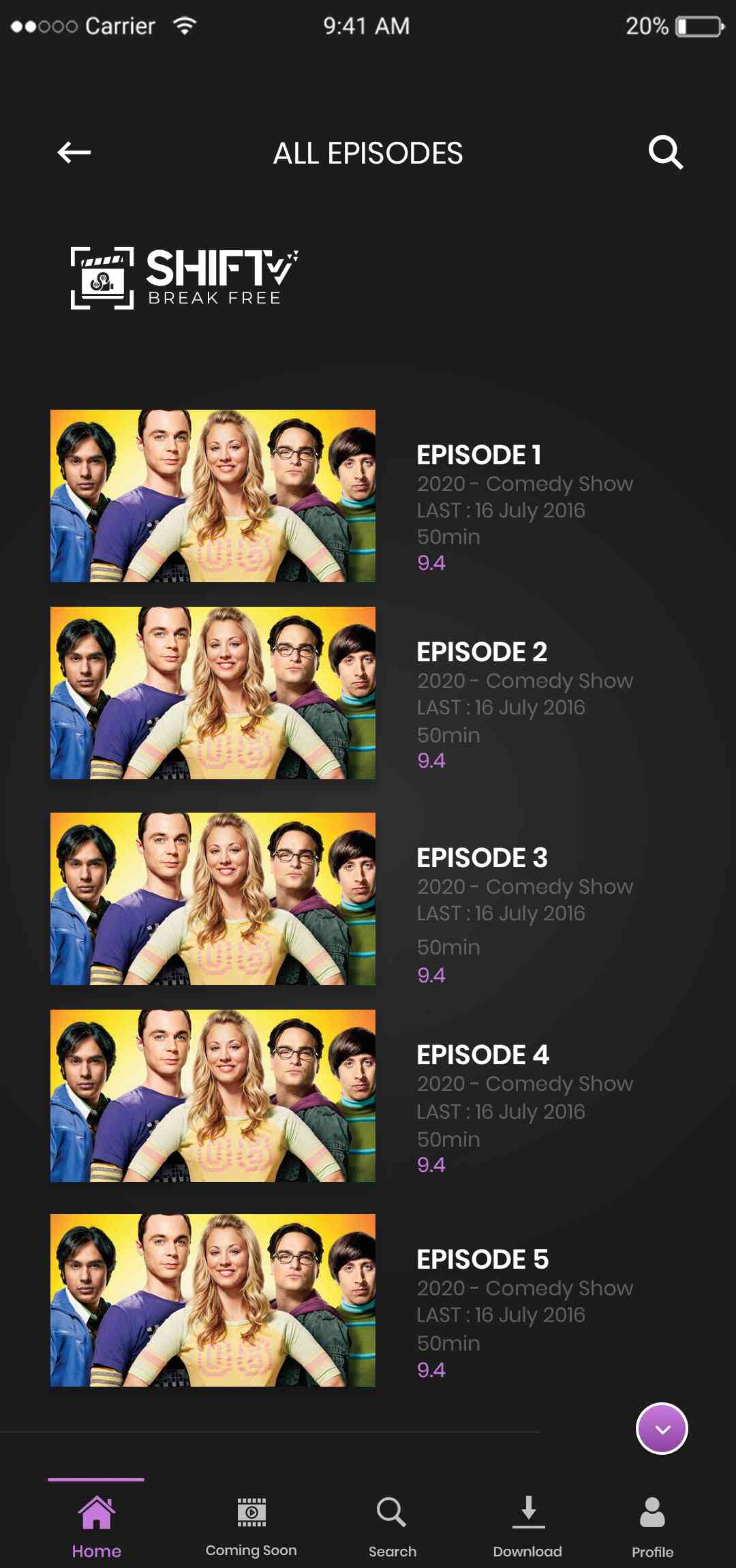 UsTvNow Clone App Script: All Episodes Screen