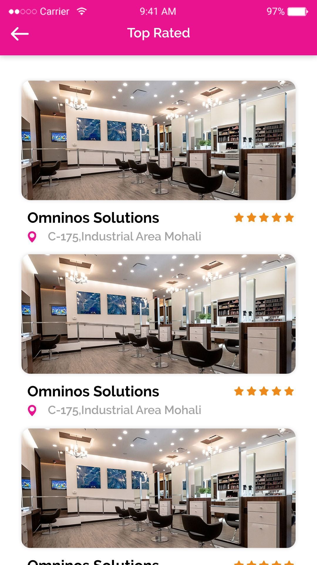 top rated salons  Users can see reviews and ratings and top rated salons nearby.