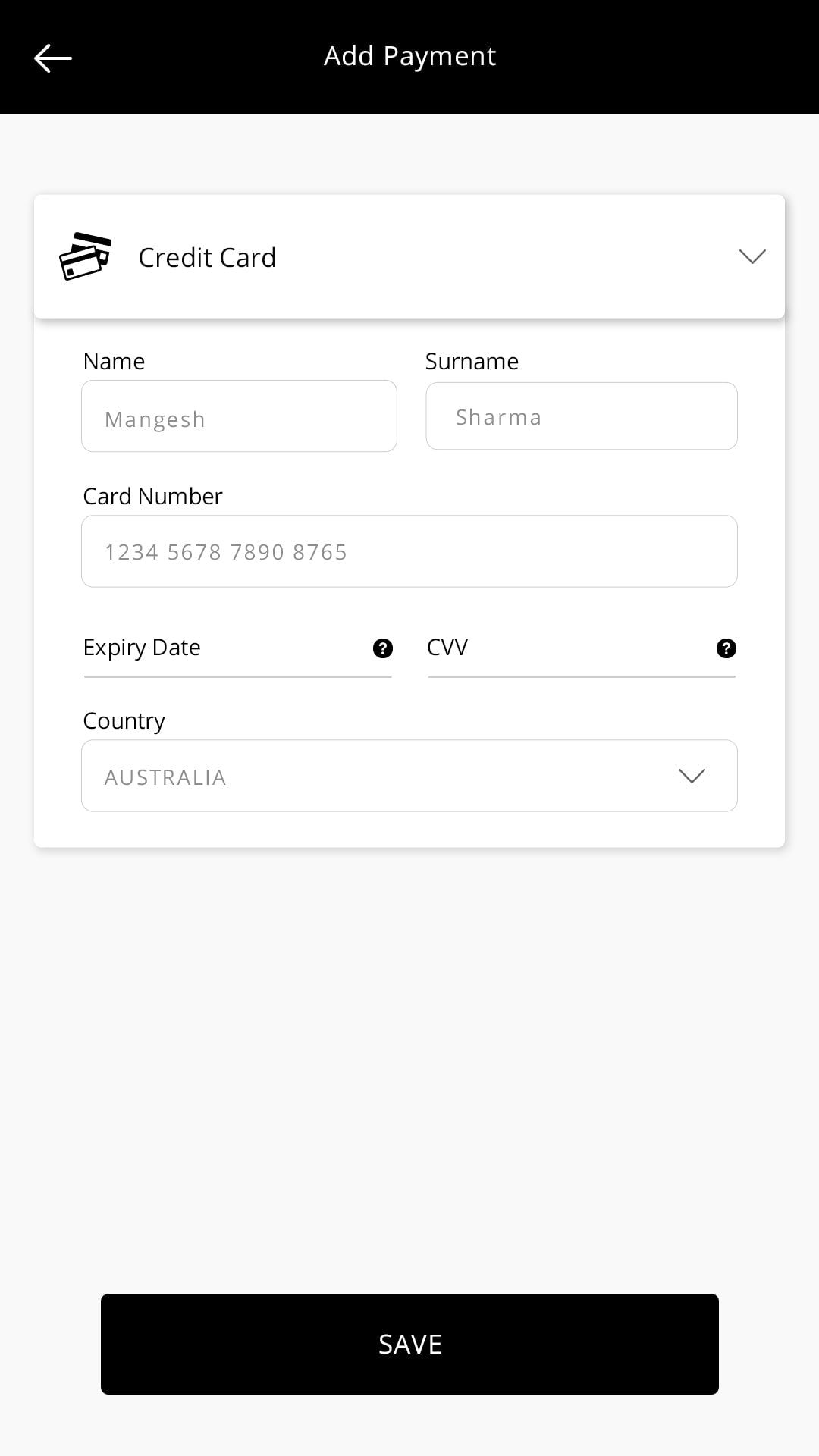 Ola Taxi Clone Add Payment Details screen