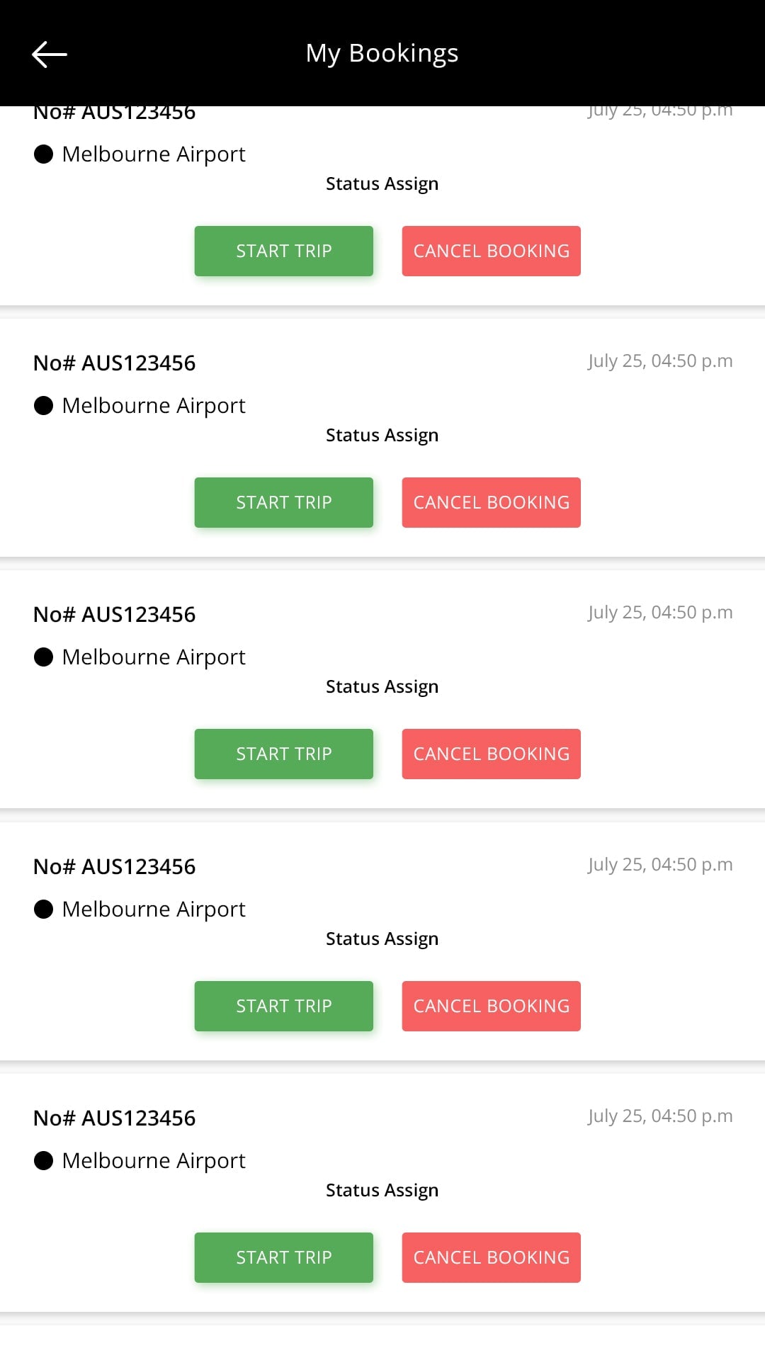 Ola Taxi Clone Booking screen