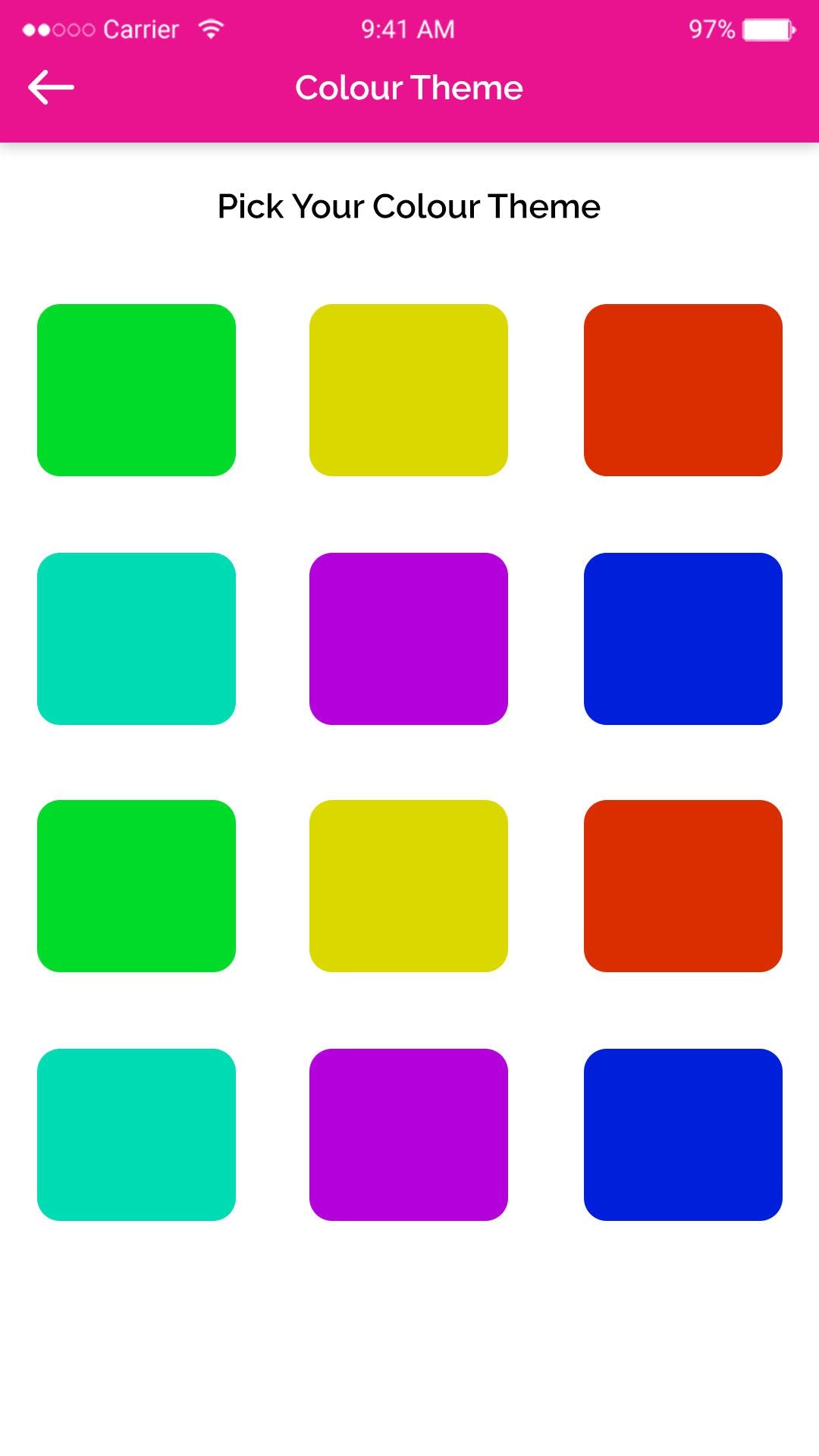 choose you favourite colour theme    Users can select their favourite color theme for the app.