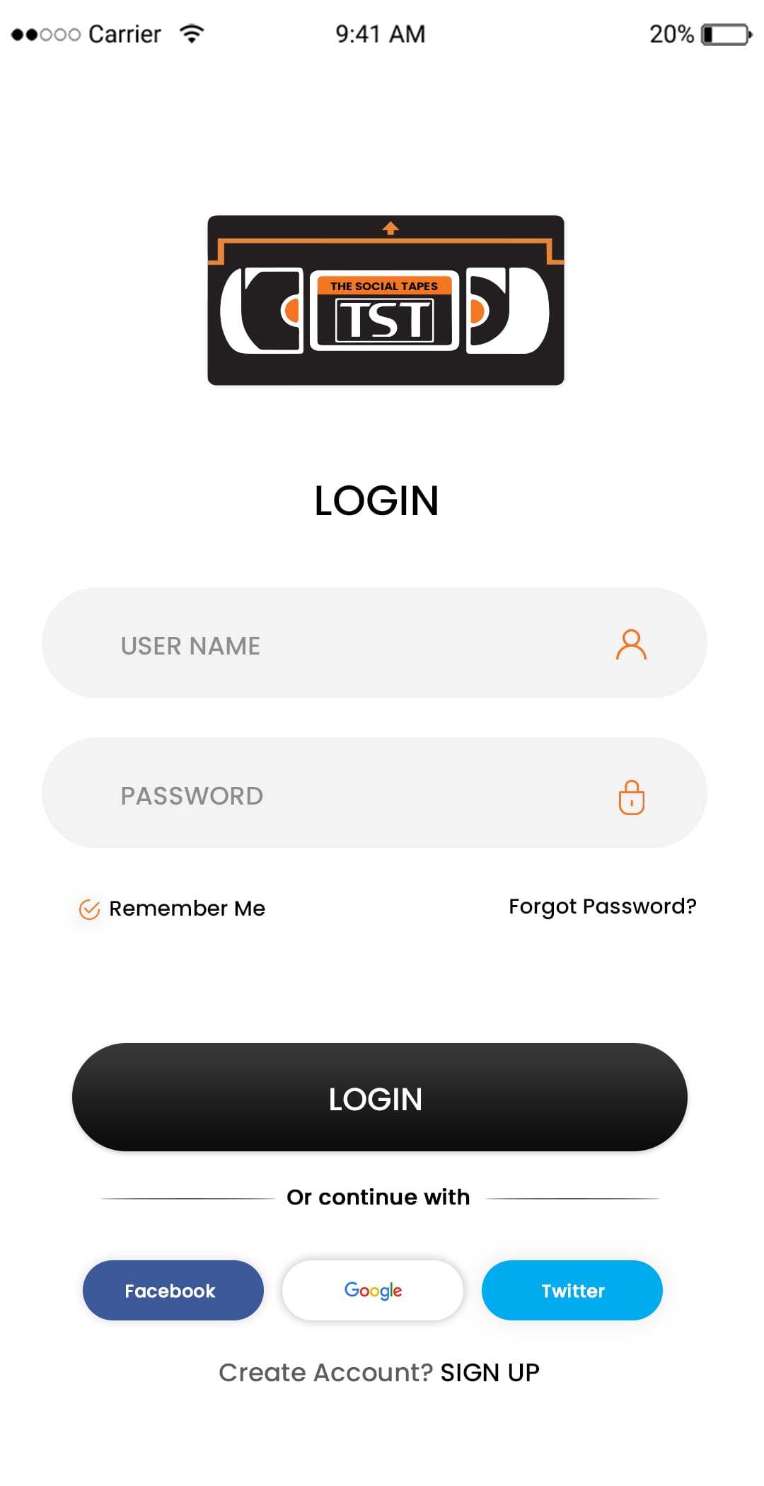 tumblr Clone App Script  Login screen