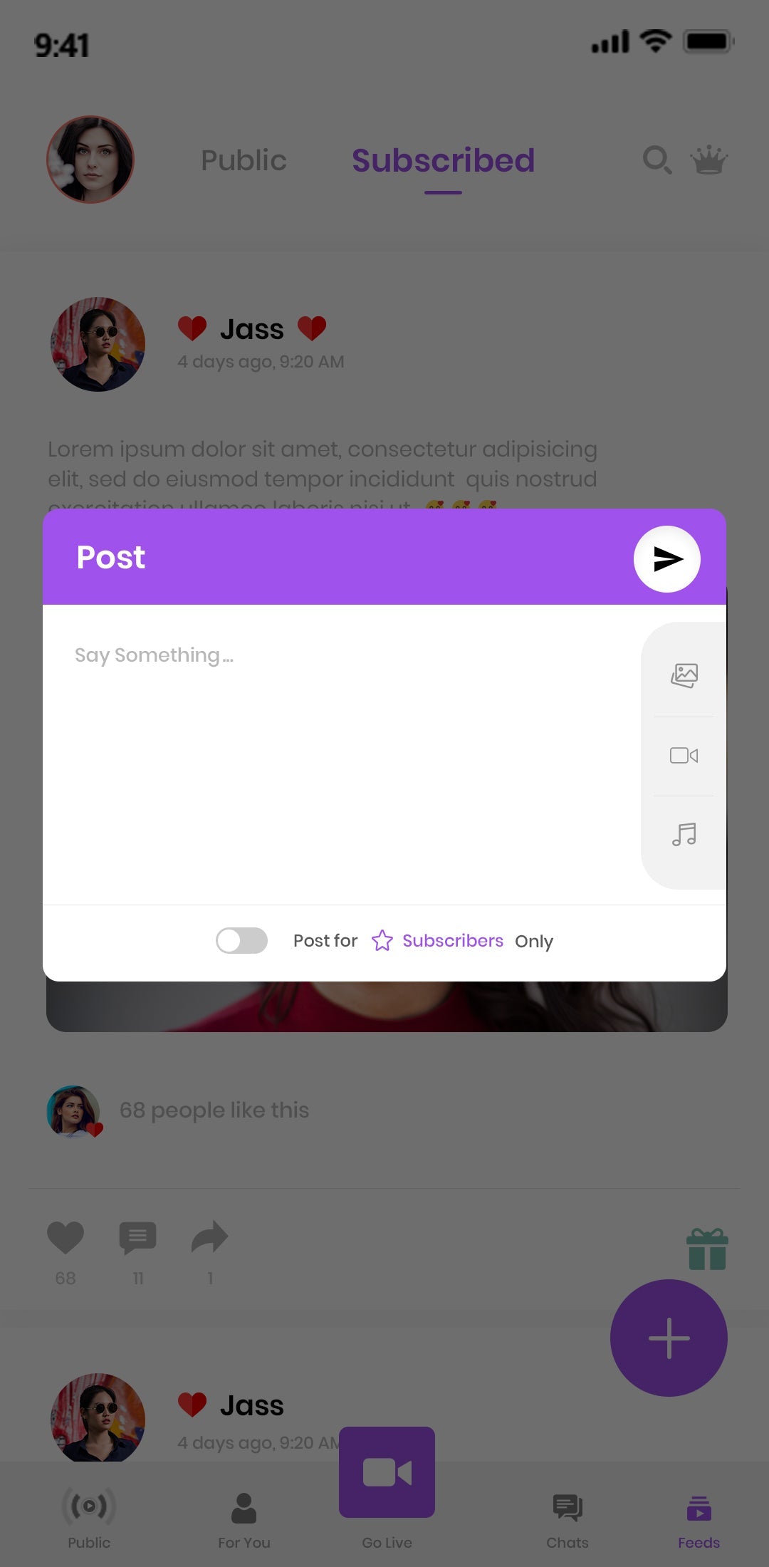 Uplive Clone App Script Post Screen