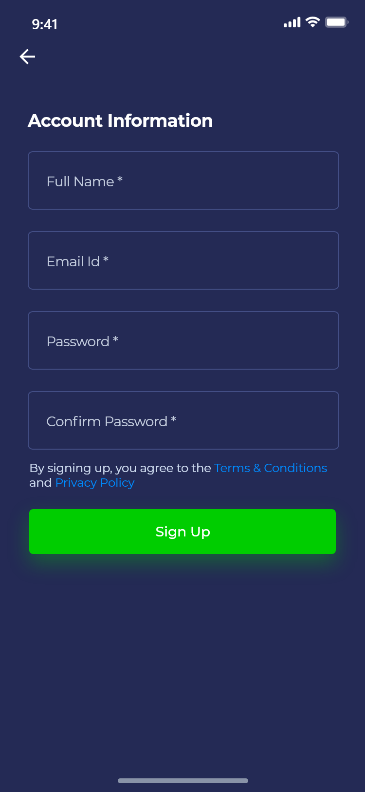 Sign Up Account Information