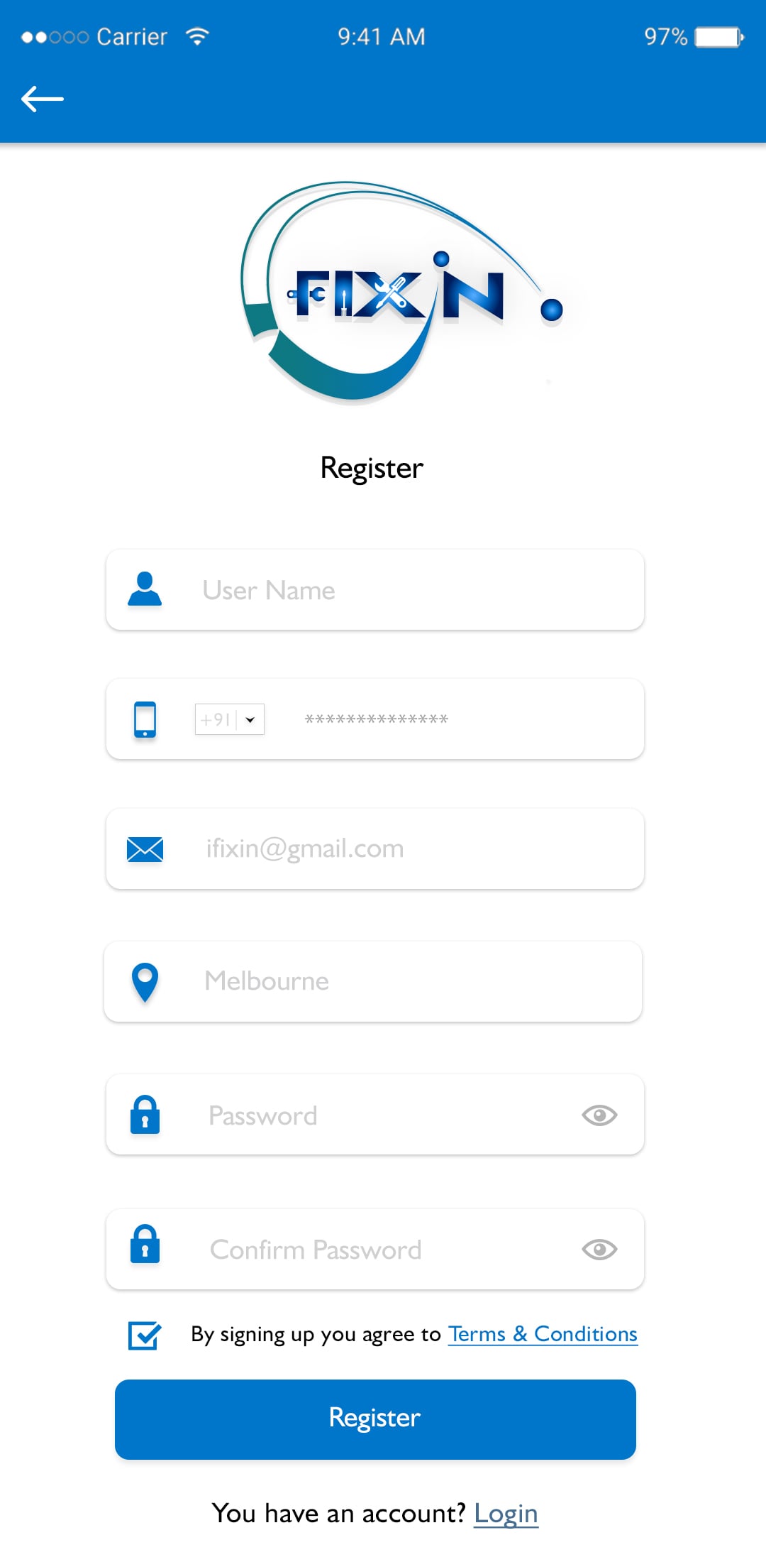 TaskRabbit Clone App User Registration Screen