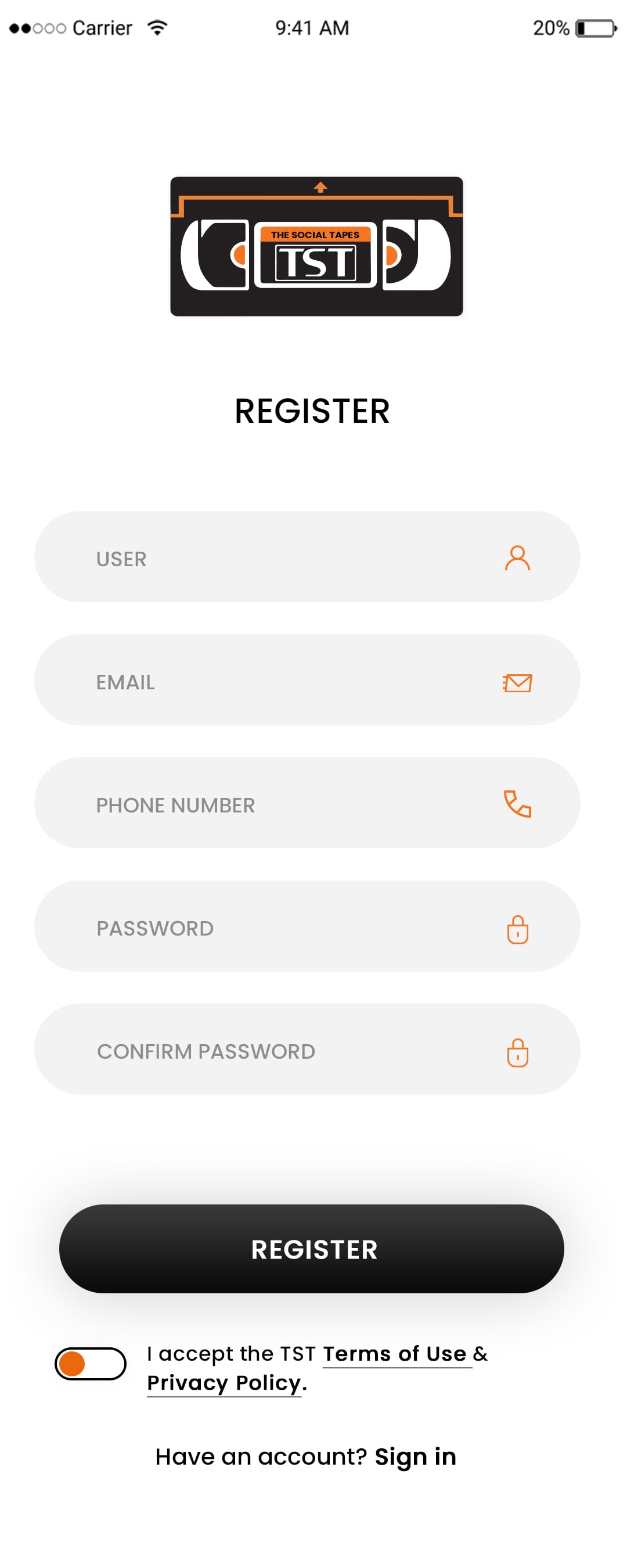 WeHeartlt Clone App Registration Screen