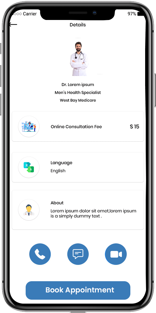 Doctor Anywhere Clone Script doctor details