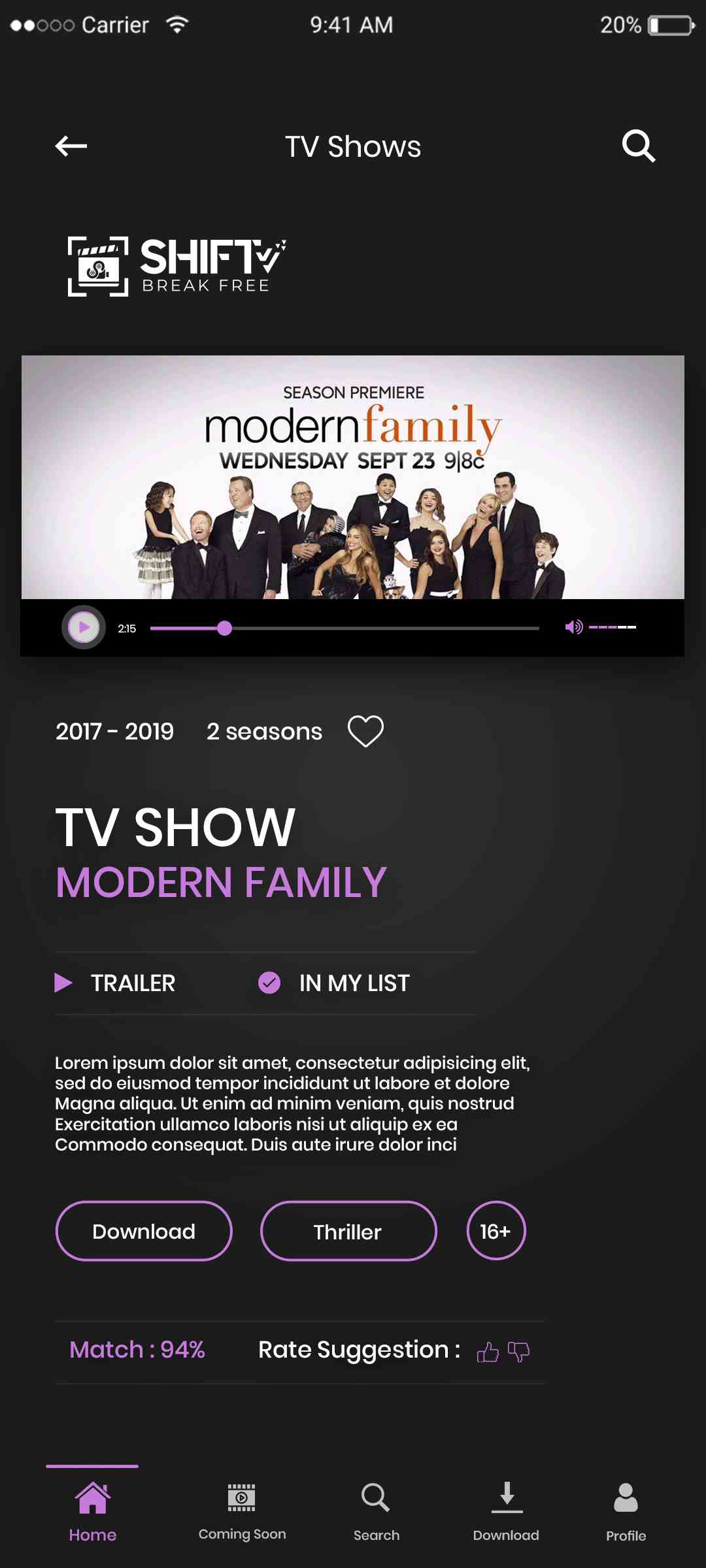 Live Net TV Clone: Tv Shows Screen