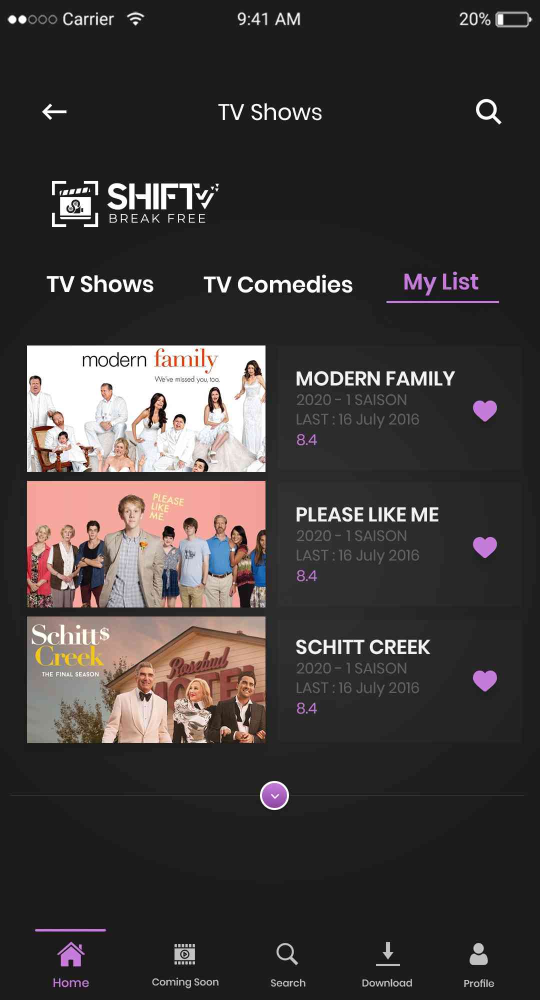 Live Net TV Clone: My List Screen