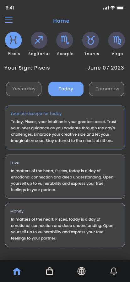 Daily Horoscope Clone Script home screen