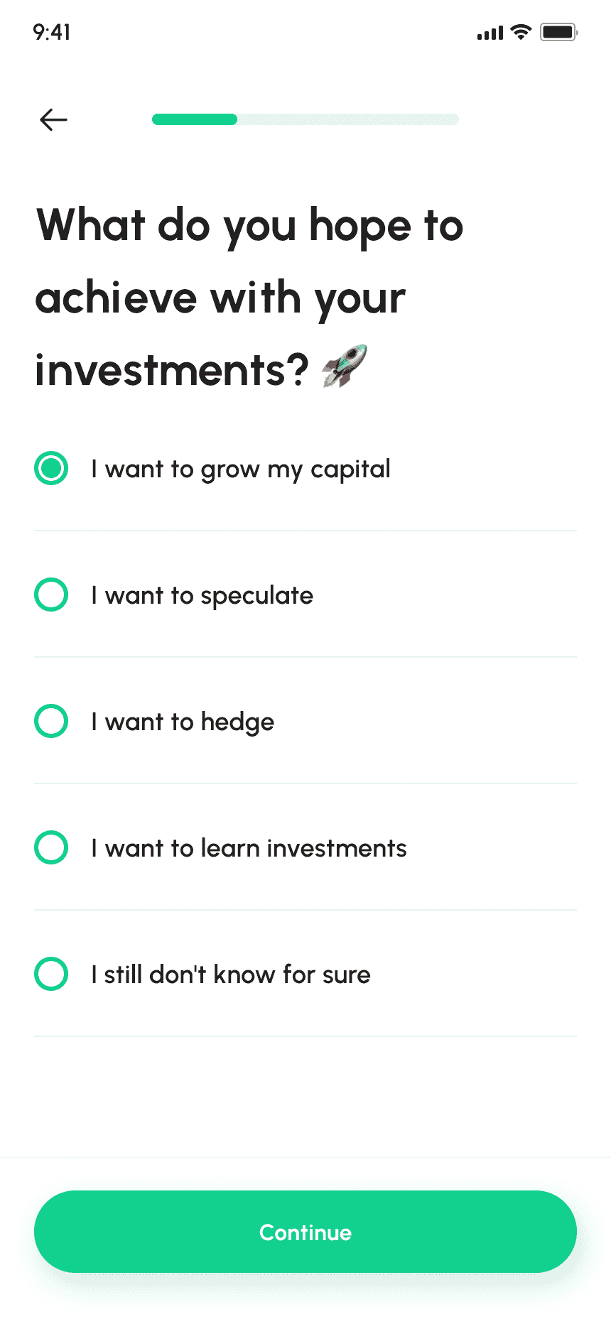 Edelweiss clone script App: Start Your Trade Investment With Omninos, Investment Goal Screen