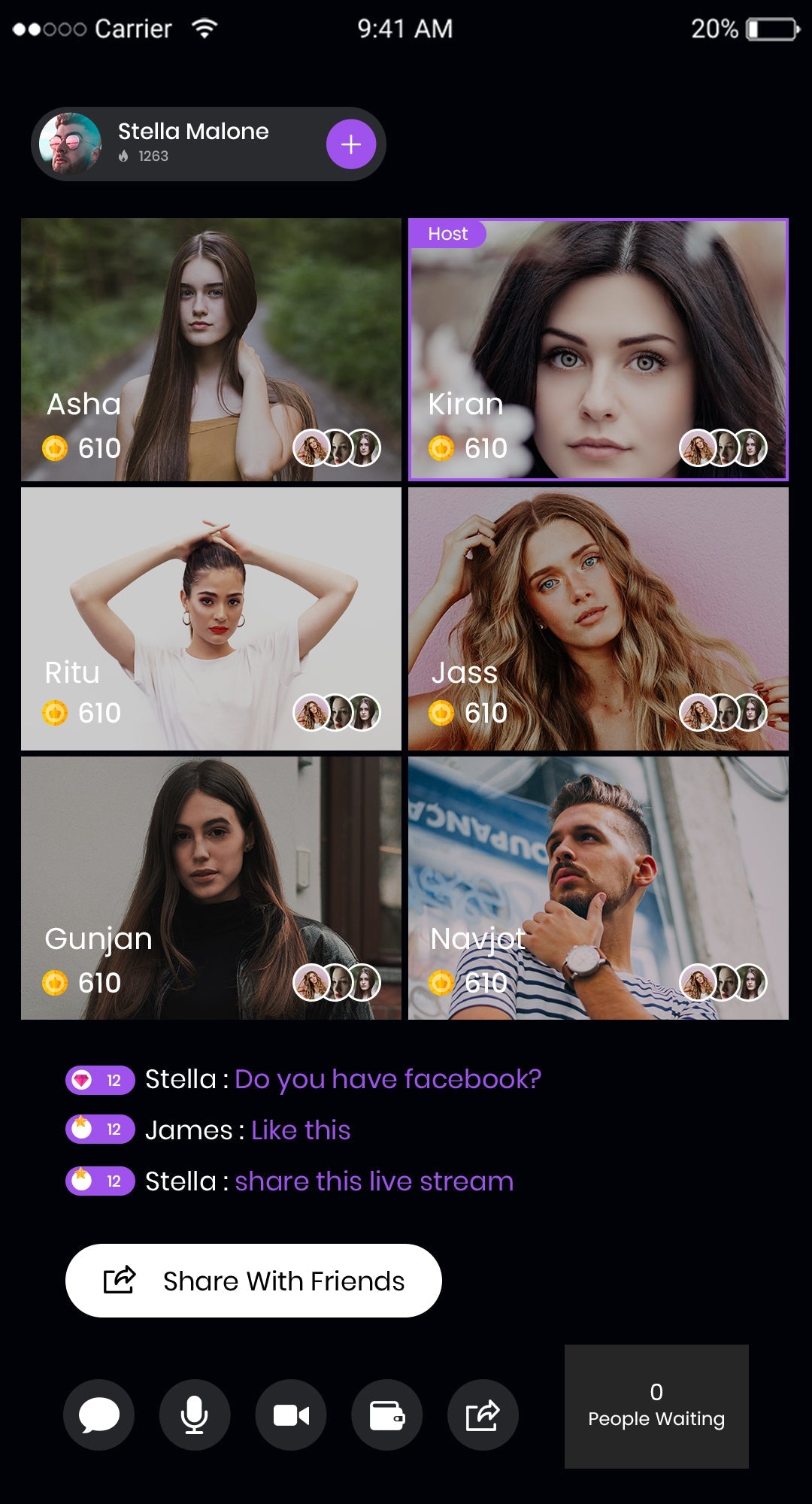 Dreamlive Clone live chat screen