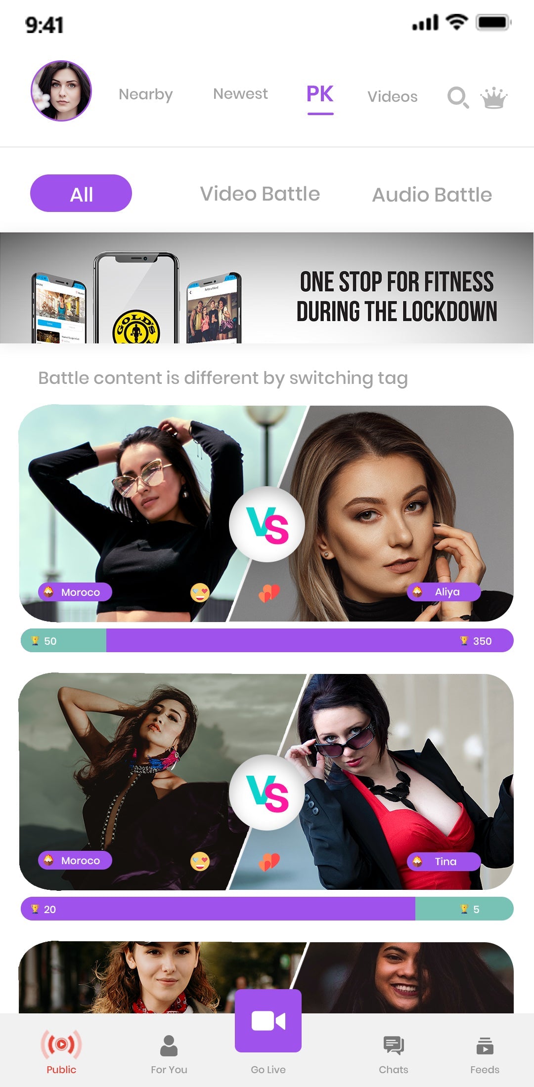 Wakie voice chat Clone battel feature screen