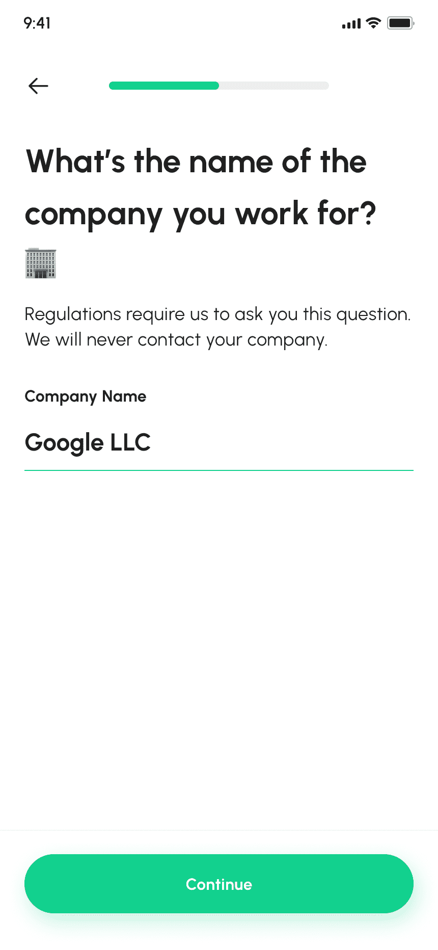 Company Name Input Screen