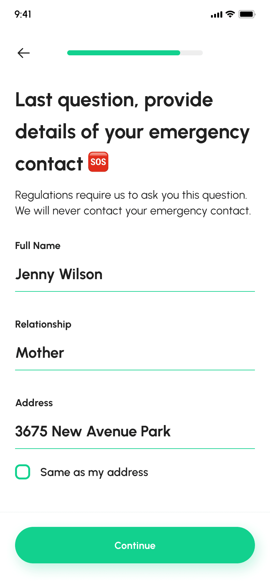 Emergency Contact Input