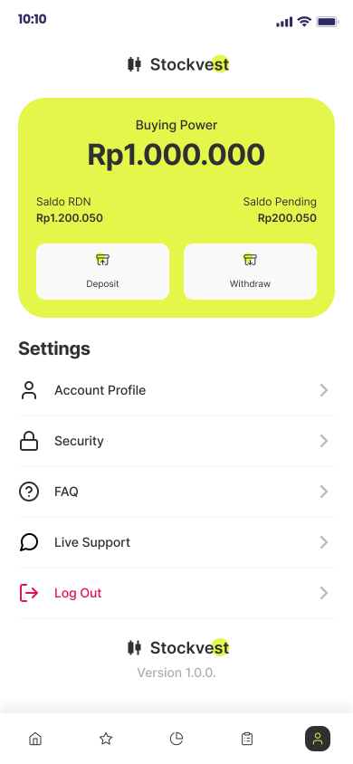 IQ Trading Clone App Script: Online Trading App Offered By Omninos, Account Settings