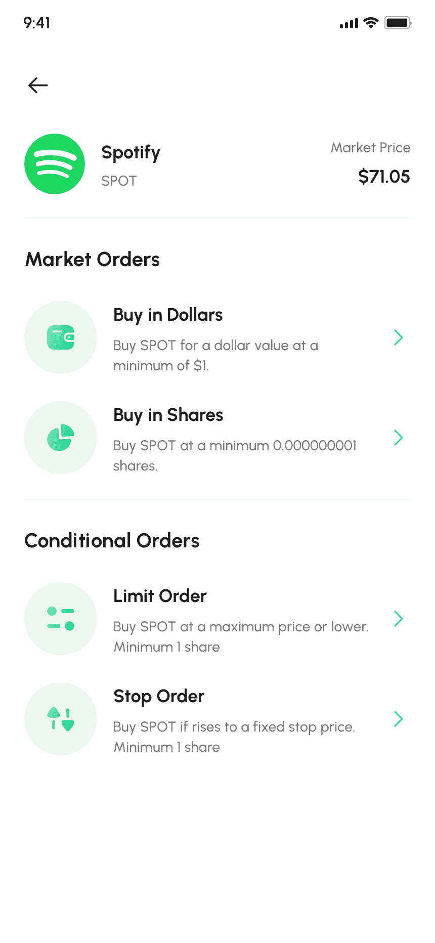 Order Stock Screen