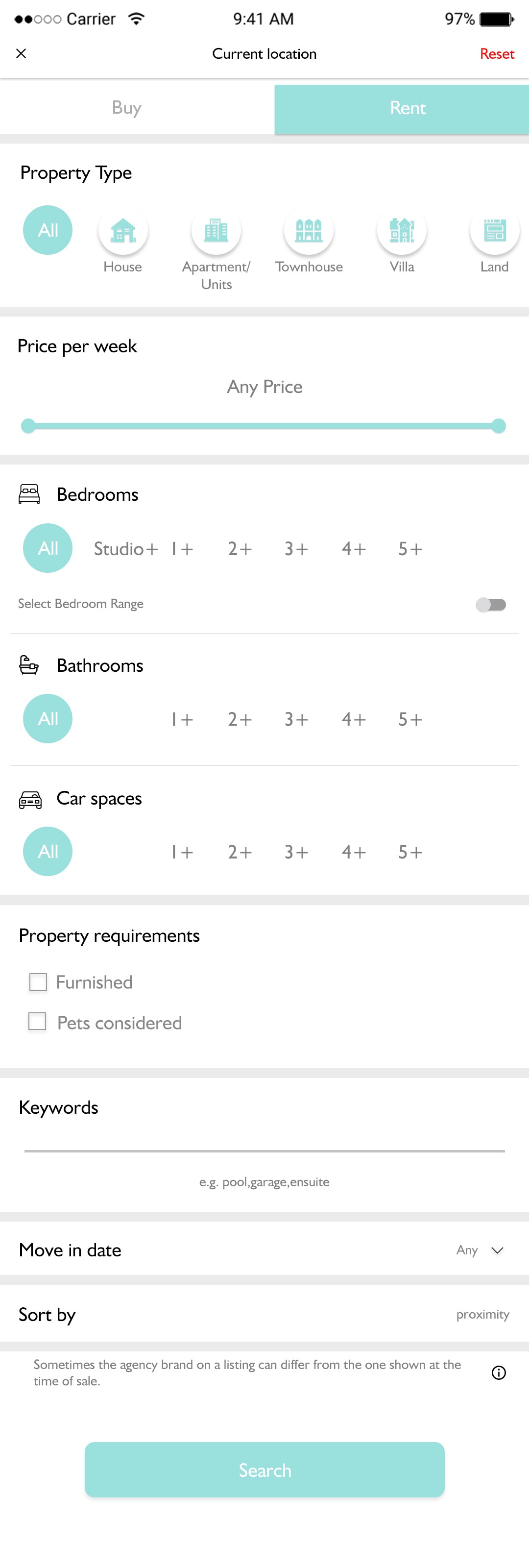 zellow clone current location search screen 